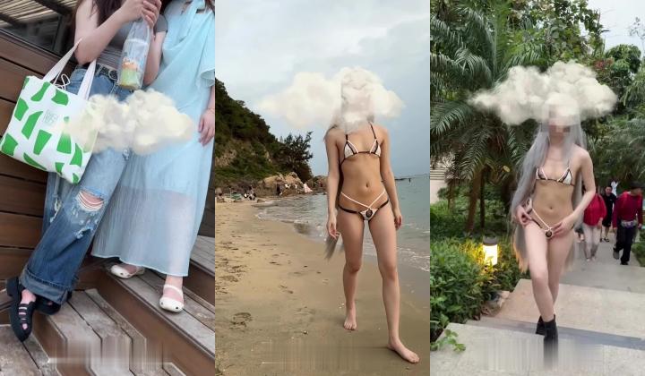 【露出博主-AZINABUER】骚母狗御姐，穿着情趣内衣户外人前露出，路人就从面前经过也是大胆露出，还有浑身写着淫荡文字在各个地方露出，头一次见这么漂亮大胆的