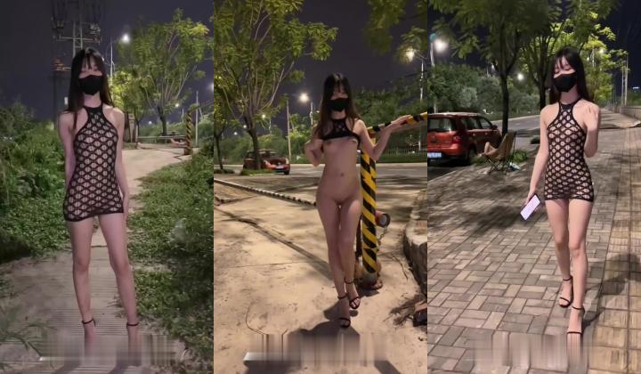 【露出博主-AZINABUER】骚母狗御姐，穿着情趣内衣户外人前露出，路人就从面前经过也是大胆露