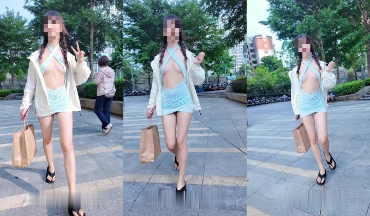 【露出博主-AZINABUER】骚母狗御姐，穿着情趣内衣户外人前露出，路人就从面前经过也是大胆露