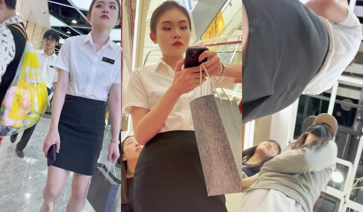 【KFC】前台OL中午吃饭制服短裙红色内内前后CD