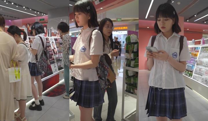 美妆店CD短发制服jk小学妹..侧脸清纯甜美