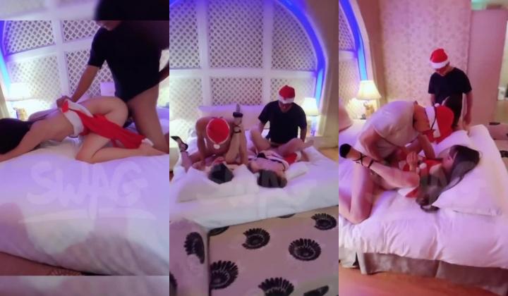 SWAG圣诞4P狂欢两男两女后入骑乘猛操
