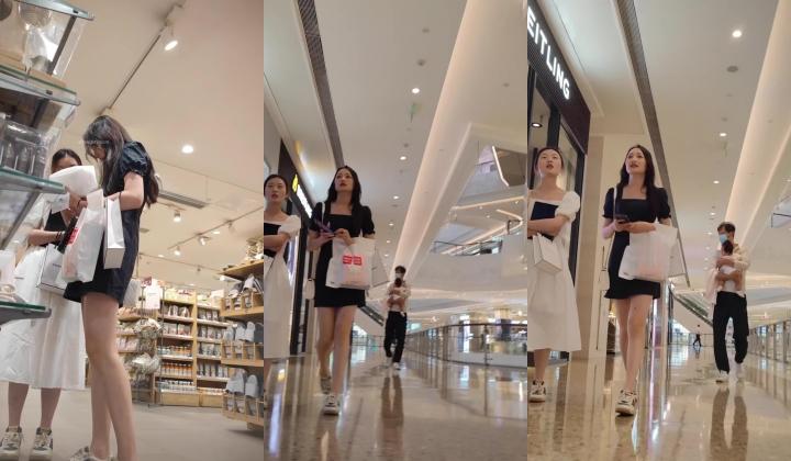 抄底【XLBCD】极品黑色连衣裙美女撅着屁股，黄色内内