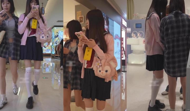 【banana cat系列】外纯内骚制服jk小姐姐和闺蜜一起逛街情趣用品店买跳蛋窄内阴唇侧露，侧