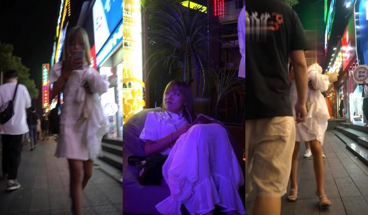 小吃街一路跟踪尾随偷拍不穿内裤的白裙小姐姐这B里流出来的是什么