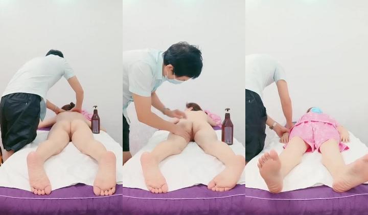 男技师忽悠女顾客偷情啪啪，裸体按摩玩弄骚奶子，大鸡巴暴力抽插每次都深插宫底，浪荡呻吟不止淫水好多刺激