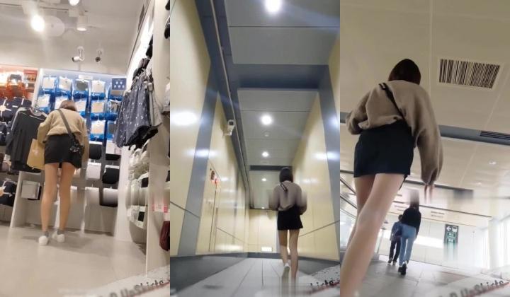 抄底不穿内裤的美眉，阴户又肥又滑