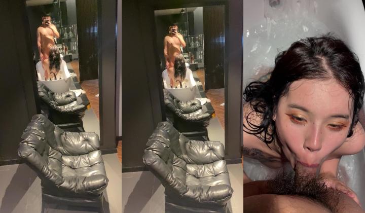 露脸高颜纹身巨乳骚货，镜前啪啪奶子乱颤，浴缸内吃鸡狗味十足