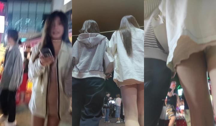 抄底【XLBCD】粉色超短裙小姐姐，灰色内裤白色蕾丝边