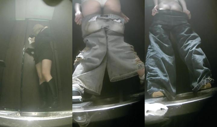 夜总会酒吧绿光系列后拍小姐尿尿黑色性感长靴美女正对镜头展示逼毛再尿尿