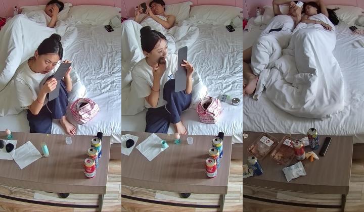 公寓酒店 很漂亮的学生系清纯小美女 等男友睡醒主动贴上去骑屌 在被窝吊口交 又是直接被内射