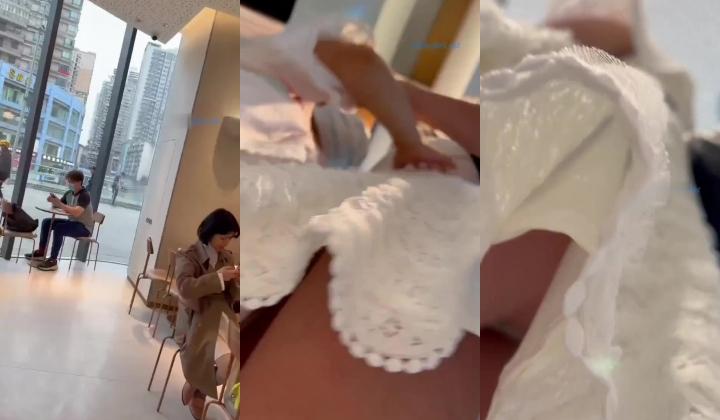 商城偷窥眼镜少妇 女儿都这么大了 还穿白骚吊 毛毛都跑出来了