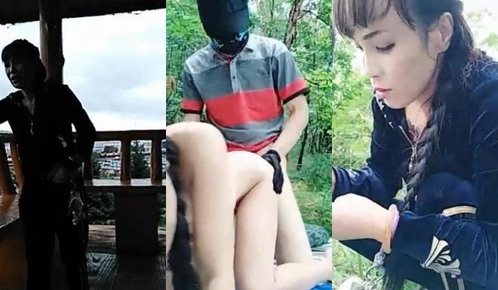东北豪放姐自驾游到某景区勾引路人大哥到山上野战无套内射