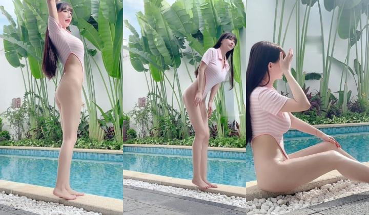 【爆乳女神 ️究极核弹】秀人顶流巨乳女神『朱可儿』十一月最新西双版纳超性感条纹泳衣凸点勒B 十分