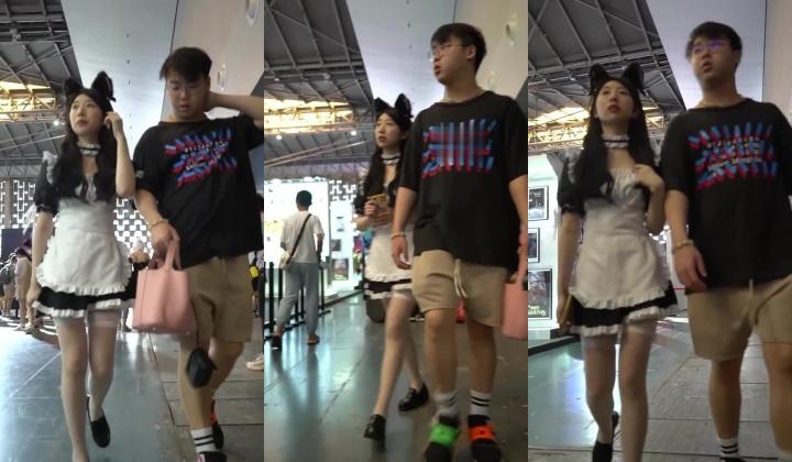 【YZWCD】YM119白丝过膝袜兽耳女仆！男友面前CD白色圆点内！