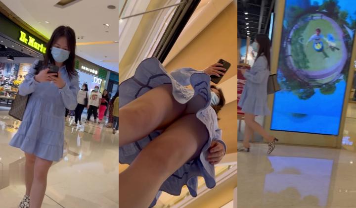 「KFC原创CD」 长裙靓女逛街够专注，无痕内裤够紧前后CD