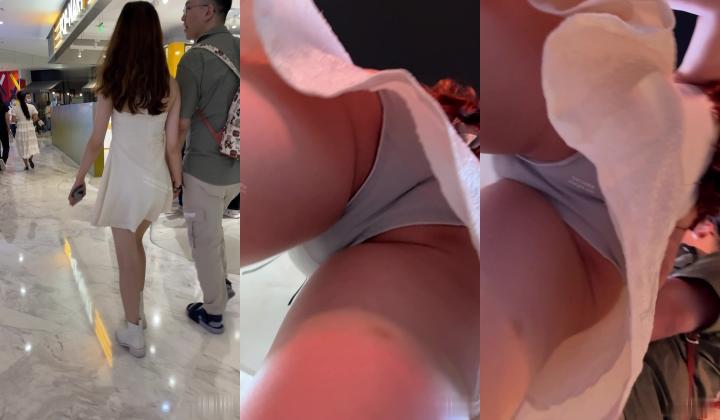 商场一路跟踪抄底眼镜哥的漂亮女朋友