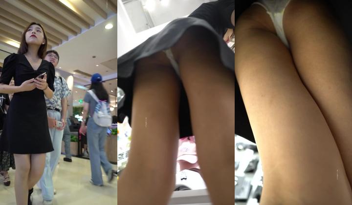 【YZWCD】YC078连衣裙短发美女！前后抄底白色透明窄内！