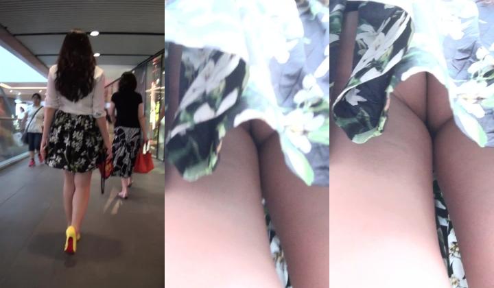 商场一路跟踪抄底高跟短裙美女她到底都没有穿内裤需要大家来鉴定一下