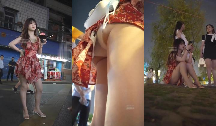 大神夜市尾随偷拍美女 ️吊带裙憨憨萌妹裙子被包掀起蕾丝粉内露给大家看亮闪闪包臀裙小姐姐被抄底骚窄
