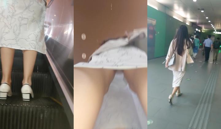 【精品CD】牛人大神尾随抄底女白领，女王气质 亮点：超骚丁字裤妹子勒进PP缝