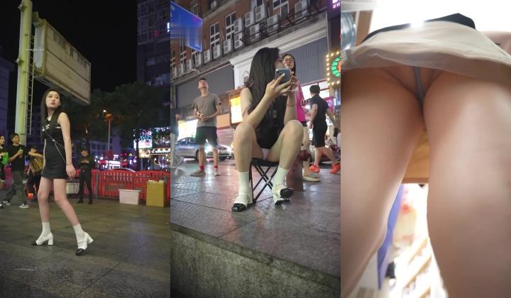 抄底_包臀裙花内美女直接坐在路边双腿岔开对镜头走光