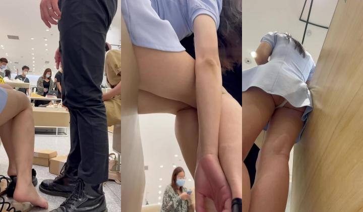 大神偷拍美女裙底风光 ️KFC-216 足控狂喜！齐B小短裙美女买鞋白蕾丝窄内露毛