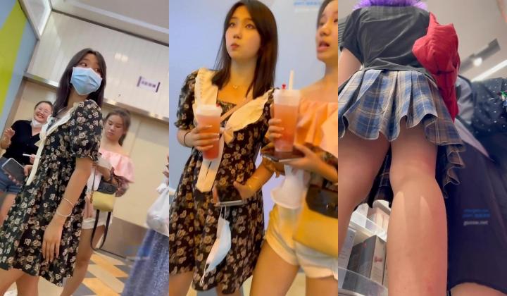 暑假商场偷拍学妹裙底风光 ️紫色头发JK小学姐和闺蜜逛街光腿窄内够骚