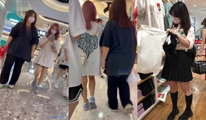 尾随偷拍美女裙底风光 ️JK制服萌妹和闺蜜逛街蓝色小熊内内可爱+穿着制服放学美女P股圆润内内夹进