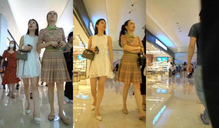 YC商场系列：身材韵味十足的纱裙高跟美妇穴缝处内裤全都浸湿了