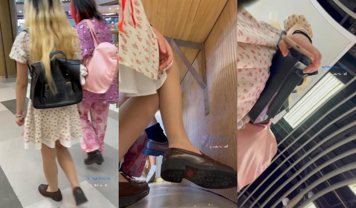私房CD大师KFC-12 商场偷拍美女裙底风光精神小妹逛街，肉丝袜丁字裤扭动疑似露B