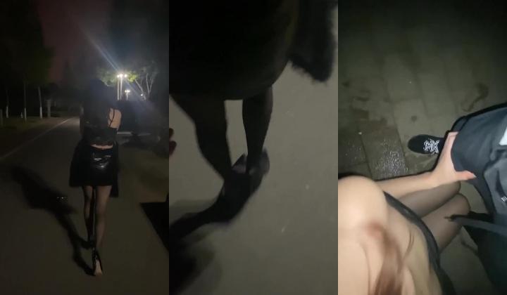 夜幕尾随黑丝女神，捡了个大便宜，被强奸她还觉得很爽，喷水超多！