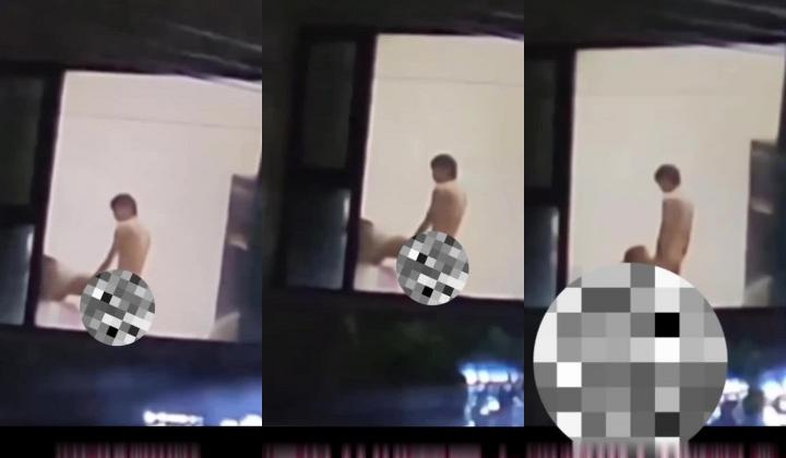 【某某门事件】第41弹 国宾暮云酒店_落地窗后入双马尾_故意不拉窗帘寻求刺激，被楼下路人偷拍